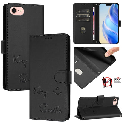 Smile Embossing RFID Leather Phone Case, For iPhone 14 Pro Max, For iPhone SE 2022 / 2020 / 8 / 7, For iPhone 13 Pro Max, For iPhone 13 Pro