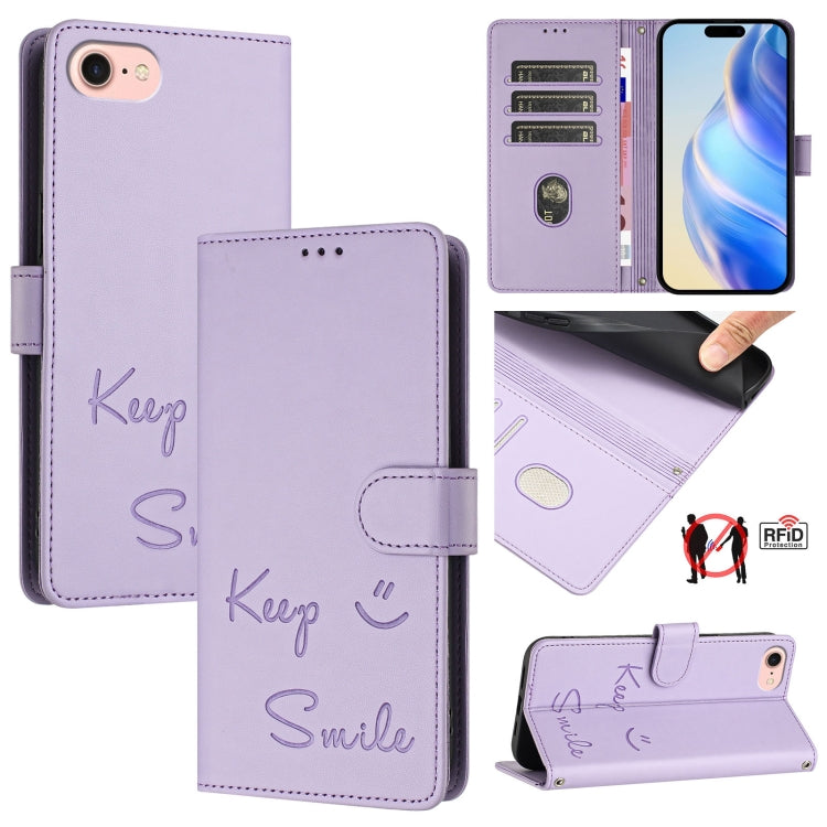 Smile Embossing RFID Leather Phone Case, For iPhone 14 Pro Max, For iPhone SE 2022 / 2020 / 8 / 7, For iPhone 13 Pro Max, For iPhone 13 Pro