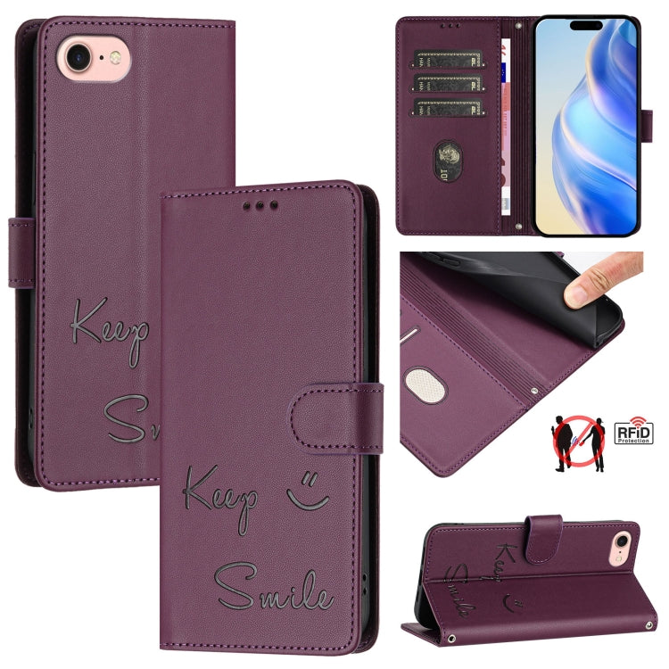 Smile Embossing RFID Leather Phone Case, For iPhone 14 Pro Max, For iPhone SE 2022 / 2020 / 8 / 7, For iPhone 13 Pro Max, For iPhone 13 Pro