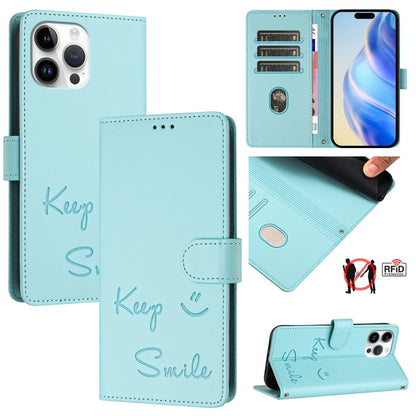 Smile Embossing RFID Leather Phone Case, For iPhone 14 Pro Max, For iPhone SE 2022 / 2020 / 8 / 7, For iPhone 13 Pro Max, For iPhone 13 Pro