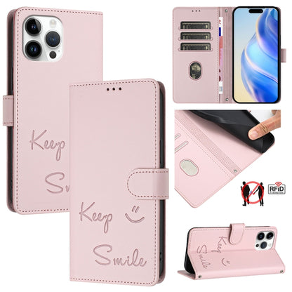 Smile Embossing RFID Leather Phone Case, For iPhone 14 Pro Max, For iPhone SE 2022 / 2020 / 8 / 7, For iPhone 13 Pro Max, For iPhone 13 Pro