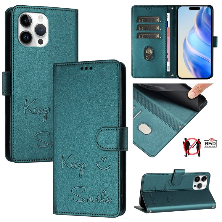 Smile Embossing RFID Leather Phone Case, For iPhone 14 Pro Max, For iPhone SE 2022 / 2020 / 8 / 7, For iPhone 13 Pro Max, For iPhone 13 Pro