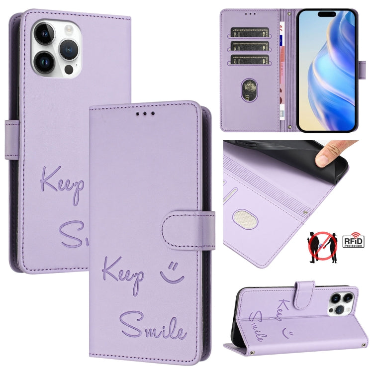 Smile Embossing RFID Leather Phone Case, For iPhone 14 Pro Max, For iPhone SE 2022 / 2020 / 8 / 7, For iPhone 13 Pro Max, For iPhone 13 Pro