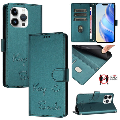 Smile Embossing RFID Leather Phone Case, For iPhone 14 Pro Max, For iPhone SE 2022 / 2020 / 8 / 7, For iPhone 13 Pro Max, For iPhone 13 Pro