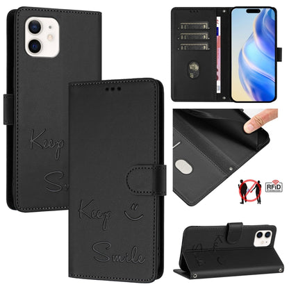 Smile Embossing RFID Leather Phone Case, For iPhone 13 mini, For iPhone 12 / 12 Pro, For iPhone 12 Pro Max, For iPhone 12 mini