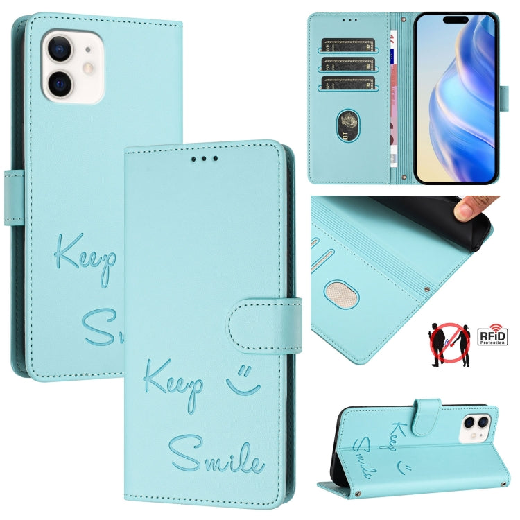 Smile Embossing RFID Leather Phone Case, For iPhone 13 mini, For iPhone 12 / 12 Pro, For iPhone 12 Pro Max, For iPhone 12 mini