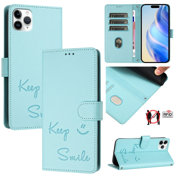 Smile Embossing RFID Leather Phone Case, For iPhone 11 Pro Max, For iPhone 11, For iPhone 11 Pro, For iPod Touch 7 / 6 / 5
