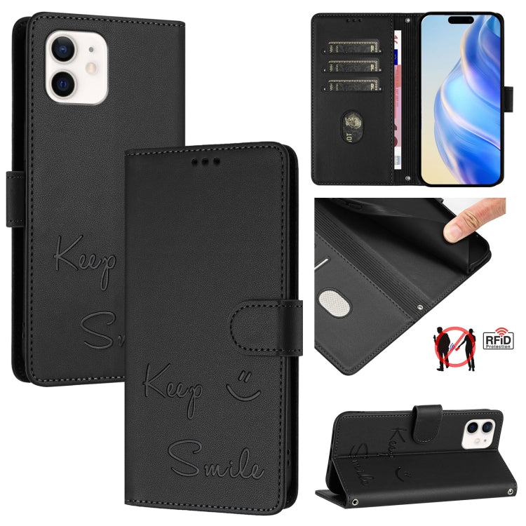Smile Embossing RFID Leather Phone Case, For iPhone 11 Pro Max, For iPhone 11, For iPhone 11 Pro, For iPod Touch 7 / 6 / 5