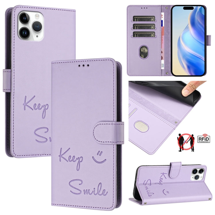 Smile Embossing RFID Leather Phone Case, For iPhone 11 Pro Max, For iPhone 11, For iPhone 11 Pro, For iPod Touch 7 / 6 / 5