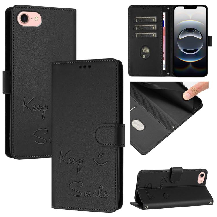 Smile Embossing RFID Leather Phone Case, For iPhone SE 2024, For iPhone 16 Pro Max, For iPhone 16 Pro, For iPhone 16 Plus