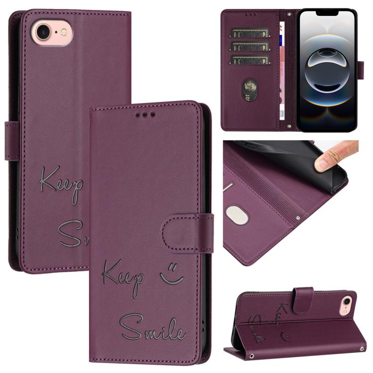 Smile Embossing RFID Leather Phone Case, For iPhone SE 2024, For iPhone 16 Pro Max, For iPhone 16 Pro, For iPhone 16 Plus