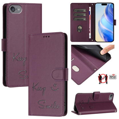 Smile Embossing RFID Leather Phone Case, For iPhone 11 Pro Max, For iPhone 11, For iPhone 11 Pro, For iPod Touch 7 / 6 / 5