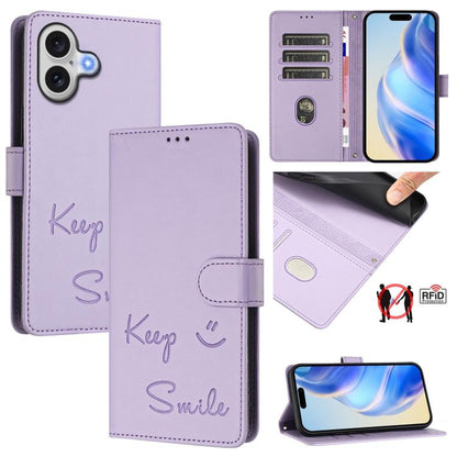 Smile Embossing RFID Leather Phone Case, For iPhone 18 Pro / 17 Pro, For iPhone 18 Pro Max / 17 Pro Max, For iPhone 17, For iPhone Air