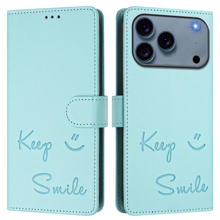 Smile Embossing RFID Leather Phone Case, For iPhone 18 Pro / 17 Pro, For iPhone 18 Pro Max / 17 Pro Max, For iPhone 17, For iPhone Air