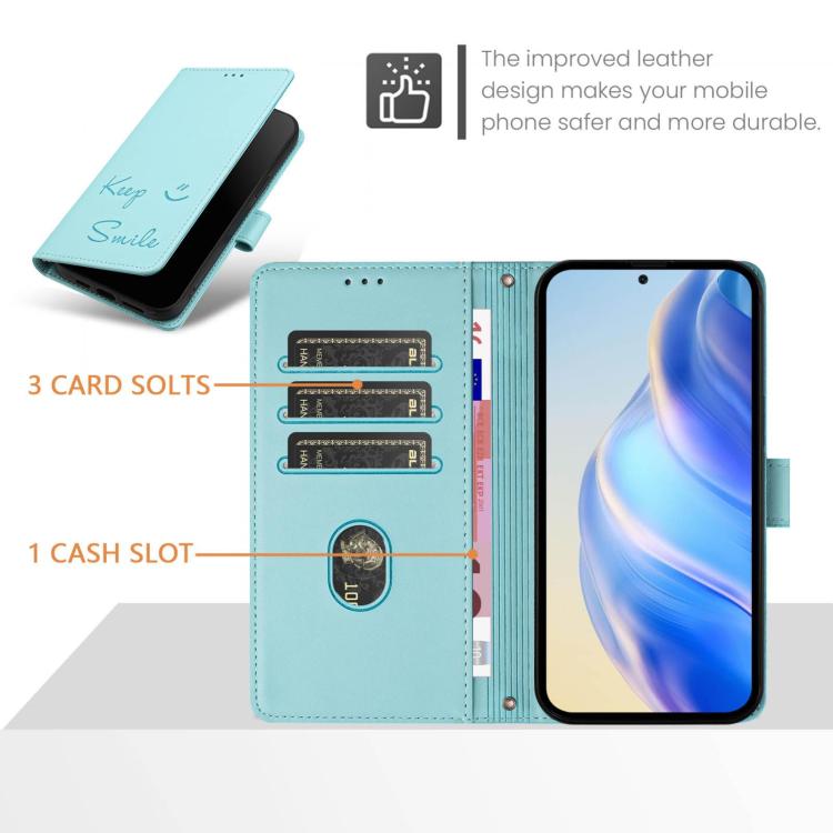 Smile Embossing RFID Leather Phone Case, For iPhone 18 Pro / 17 Pro, For iPhone 18 Pro Max / 17 Pro Max, For iPhone 17, For iPhone Air