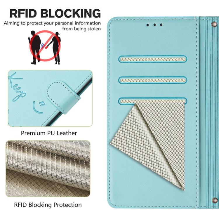 Smile Embossing RFID Leather Phone Case, For iPhone 18 Pro / 17 Pro, For iPhone 18 Pro Max / 17 Pro Max, For iPhone 17, For iPhone Air