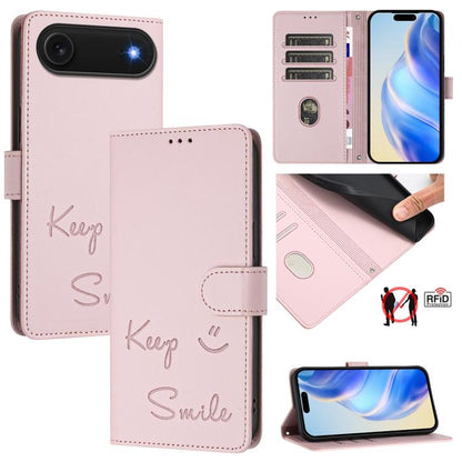 Smile Embossing RFID Leather Phone Case, For iPhone 18 Pro / 17 Pro, For iPhone 18 Pro Max / 17 Pro Max, For iPhone 17, For iPhone Air