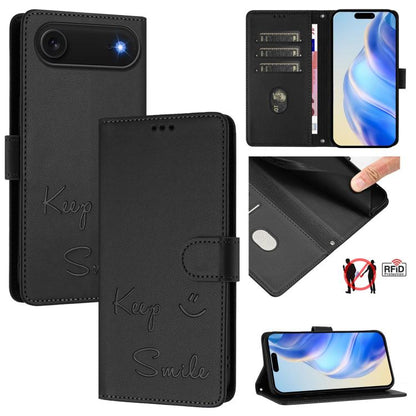 Smile Embossing RFID Leather Phone Case, For iPhone 17 Pro Max, For iPhone 17 Pro, For iPhone 17, For iPhone Air