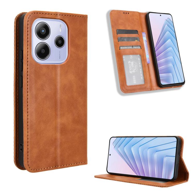 Magnetic Buckle Retro Texture Leather Phone Case, For Redmi 15C 5G / 4G Global 171mm / Poco C85 4G, For Xiaomi 15T 5G, For Redmi K80 Ultra, For Redmi A5 4G 173.3mm, For Redmi Note 14 4G 164.84mm EU Version, For Redmi Turbo 4 Pro 5G