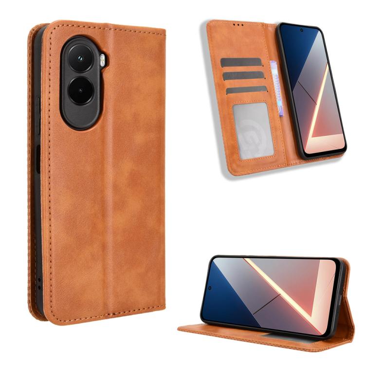 Magnetic Buckle Retro Texture Leather Phone Case, For Redmi Note 15 Pro 4G Global 163.2mm, For Redmi K90 5G / Poco F8 Pro, For Redmi 15C 5G / 4G EU 173mm / Poco C85 5G, For Xiaomi Poco M7 4G 169mm, For Redmi 15 5G Global / 15 4G SEA 169.5mm            ...