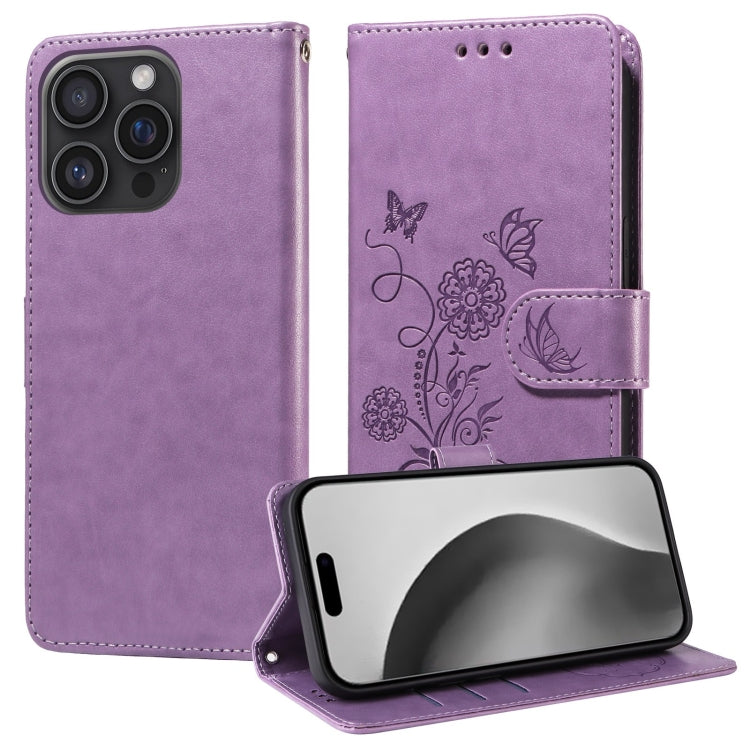 Embossed Butterfly Flowers Leather Phone Case, For iPhone 17e / 16e, For iPhone 16 Pro Max, For iPhone 16 Pro, For iPhone 16 Plus