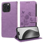 Embossed Butterfly Flowers Leather Phone Case, For iPhone 17e / 16e, For iPhone 16 Pro Max, For iPhone 16 Pro, For iPhone 16 Plus