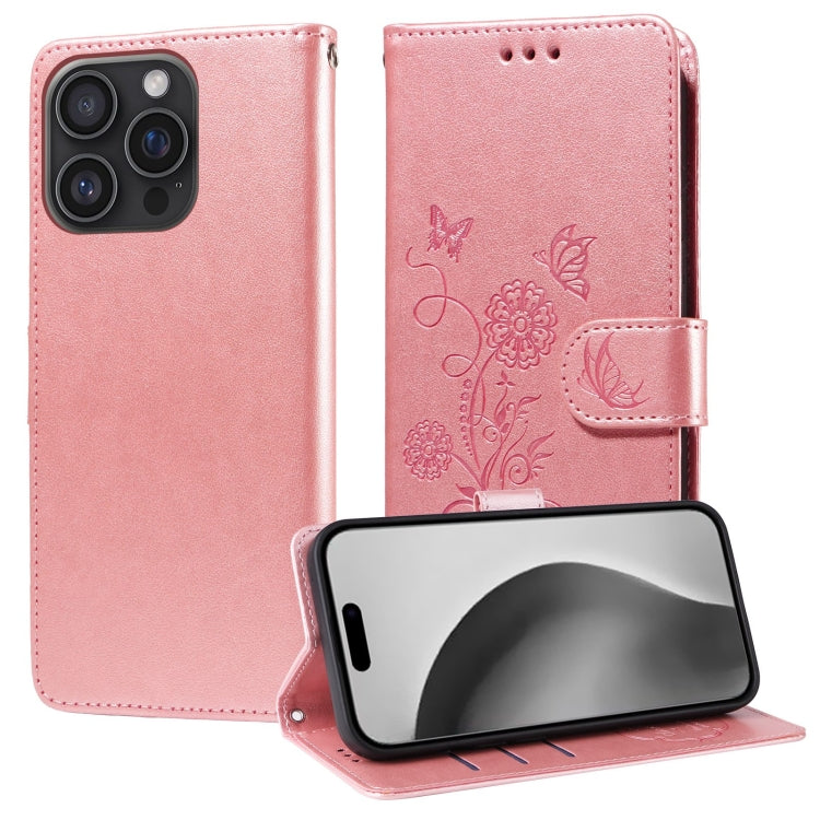 Embossed Butterfly Flowers Leather Phone Case, For iPhone 17e / 16e, For iPhone 16 Pro Max, For iPhone 16 Pro, For iPhone 16 Plus