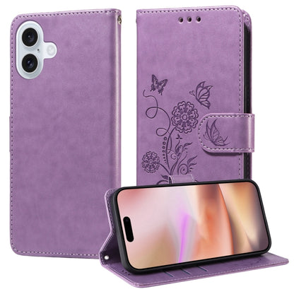 Embossed Butterfly Flowers Leather Phone Case, For iPhone 17e / 16e, For iPhone 16 Pro Max, For iPhone 16 Pro, For iPhone 16 Plus
