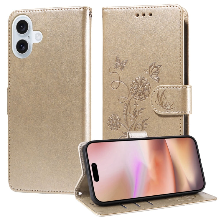 Embossed Butterfly Flowers Leather Phone Case, For iPhone 17e / 16e, For iPhone 16 Pro Max, For iPhone 16 Pro, For iPhone 16 Plus