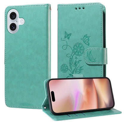 Embossed Butterfly Flowers Leather Phone Case, For iPhone 17e / 16e, For iPhone 16 Pro Max, For iPhone 16 Pro, For iPhone 16 Plus