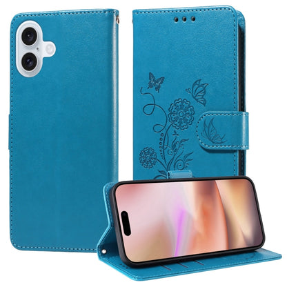 Embossed Butterfly Flowers Leather Phone Case, For iPhone 17e / 16e, For iPhone 16 Pro Max, For iPhone 16 Pro, For iPhone 16 Plus