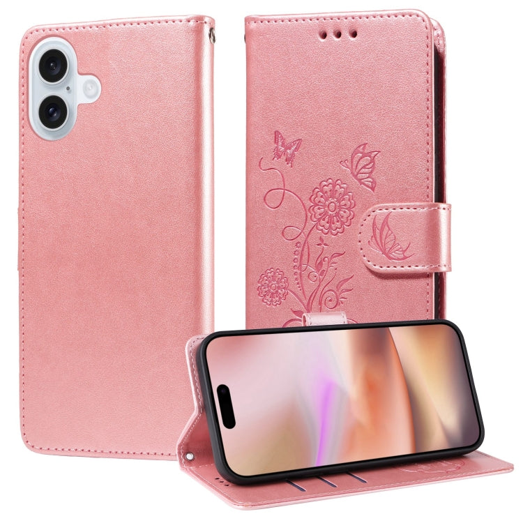 Embossed Butterfly Flowers Leather Phone Case, For iPhone 17e / 16e, For iPhone 16 Pro Max, For iPhone 16 Pro, For iPhone 16 Plus