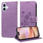 Embossed Butterfly Flowers Leather Phone Case, For iPhone 16, For iPhone 15 Pro Max, For iPhone 15 Pro, For iPhone 15 Plus