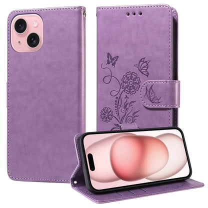 Embossed Butterfly Flowers Leather Phone Case, For iPhone 16, For iPhone 15 Pro Max, For iPhone 15 Pro, For iPhone 15 Plus