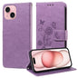 Embossed Butterfly Flowers Leather Phone Case, For iPhone 15, For iPhone 14 Plus, For iPhone 14, For iPhone 14 Pro