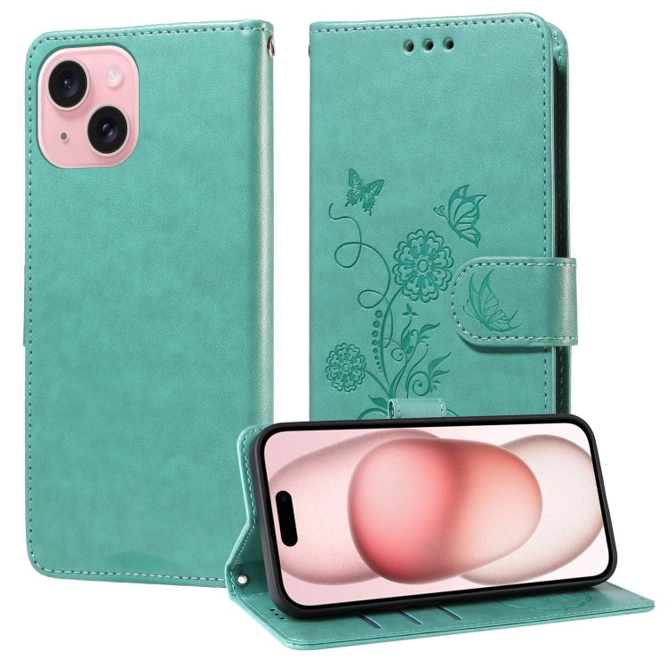 Embossed Butterfly Flowers Leather Phone Case, For iPhone 15, For iPhone 14 Plus, For iPhone 14, For iPhone 14 Pro