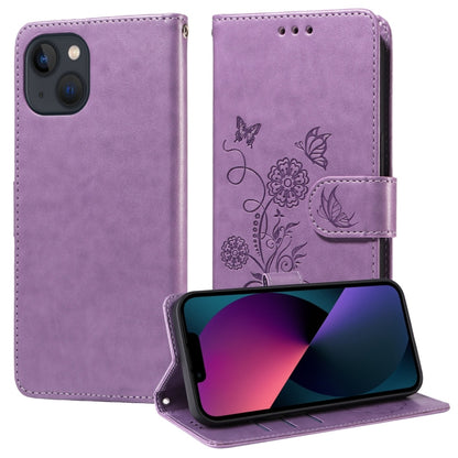 Embossed Butterfly Flowers Leather Phone Case, For iPhone 15, For iPhone 14 Plus, For iPhone 14, For iPhone 14 Pro