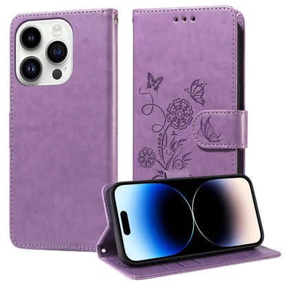 Embossed Butterfly Flowers Leather Phone Case, For iPhone 15, For iPhone 14 Plus, For iPhone 14, For iPhone 14 Pro