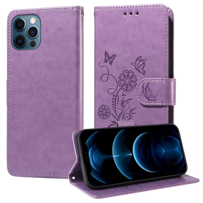 Embossed Butterfly Flowers Leather Phone Case, For iPhone 13, For iPhone 13 mini, For iPhone 12 / 12 Pro, For iPhone 12 Pro Max