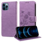 Embossed Butterfly Flowers Leather Phone Case, For iPhone 13, For iPhone 13 mini, For iPhone 12 / 12 Pro, For iPhone 12 Pro Max