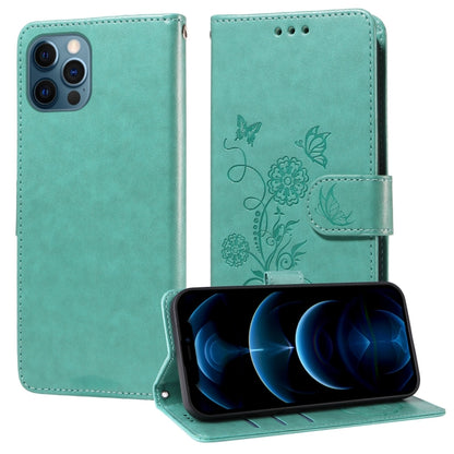 Embossed Butterfly Flowers Leather Phone Case, For iPhone 13, For iPhone 13 mini, For iPhone 12 / 12 Pro, For iPhone 12 Pro Max
