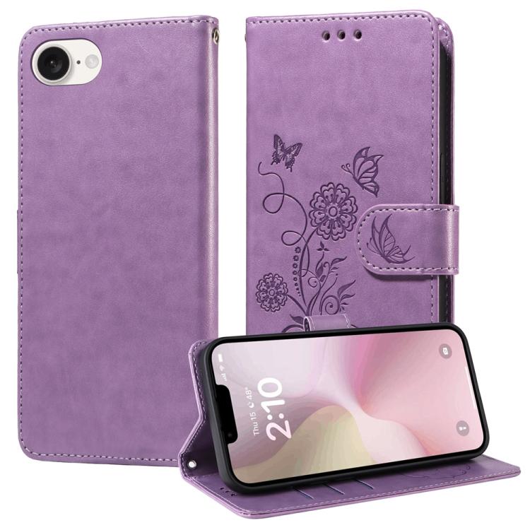 Embossed Butterfly Flowers Leather Phone Case, For iPhone 17e / 16e, For iPhone 16 Pro Max, For iPhone 16 Pro, For iPhone 16 Plus