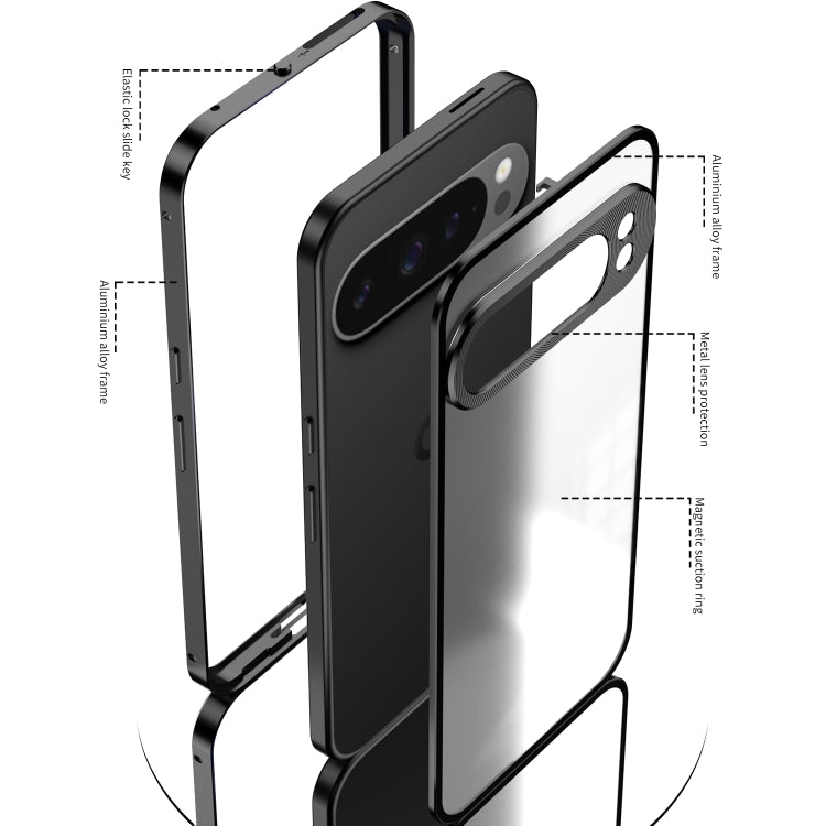 Snap Buckle Metal Frame Frosted Phone Case, For Google Pixel 9 Pro XL, For Google Pixel 9 / 9 Pro