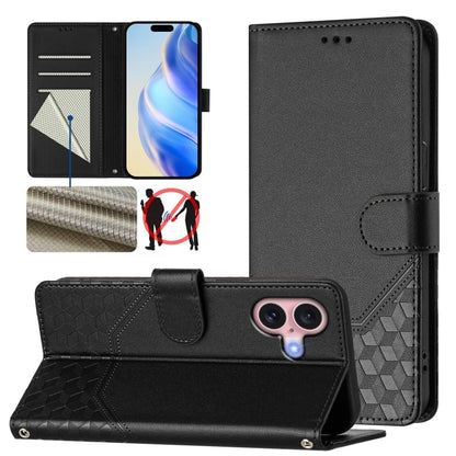 Honeycomb Embossing RFID Leather Phone Case, For iPhone Air, For iPhone 16 Pro Max, For iPhone 16 Pro, For iPhone 16 Plus