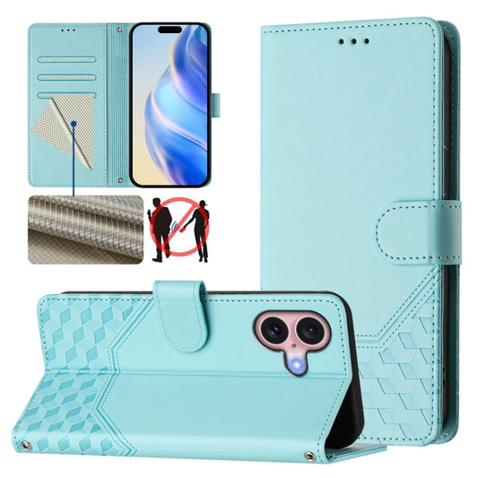 Honeycomb Embossing RFID Leather Phone Case, For iPhone 16, For iPhone 15 Pro Max, For iPhone 15 Pro, For iPhone 15 Plus