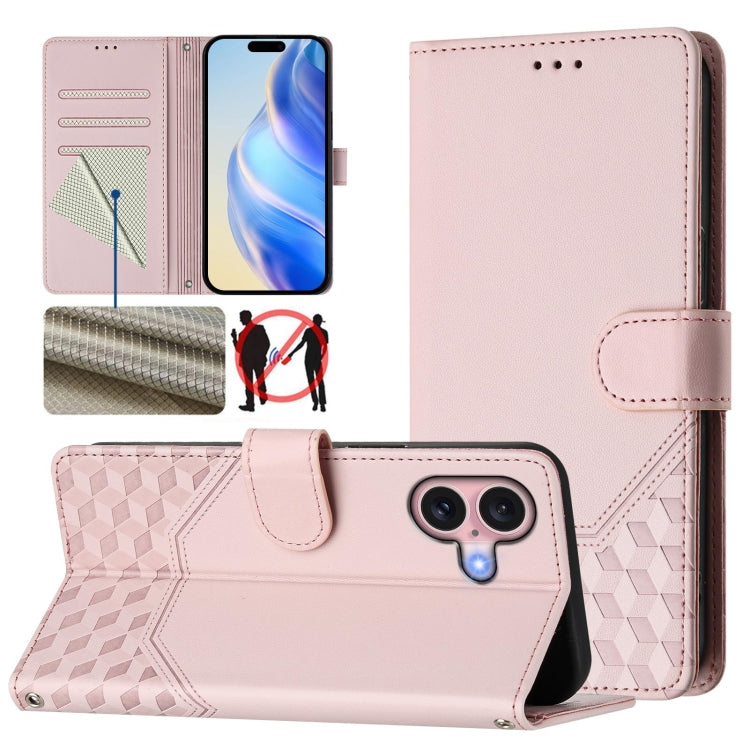 Honeycomb Embossing RFID Leather Phone Case, For iPhone 16, For iPhone 15 Pro Max, For iPhone 15 Pro, For iPhone 15 Plus