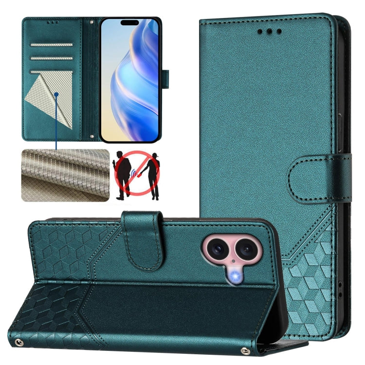 Honeycomb Embossing RFID Leather Phone Case, For iPhone 16, For iPhone 15 Pro Max, For iPhone 15 Pro, For iPhone 15 Plus