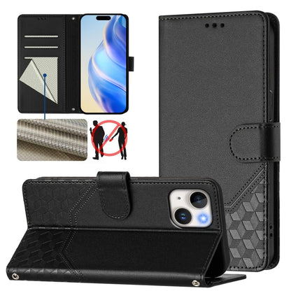Honeycomb Embossing RFID Leather Phone Case, For iPhone 15, For iPhone 14 Plus, For iPhone 14 / 13, For iPhone 14 Pro