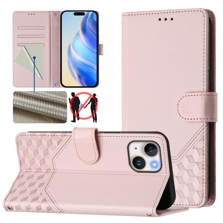 Honeycomb Embossing RFID Leather Phone Case, For iPhone 15, For iPhone 14 Plus, For iPhone 14 / 13, For iPhone 14 Pro