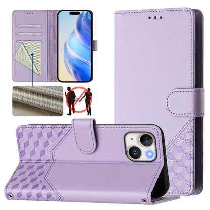 Honeycomb Embossing RFID Leather Phone Case, For iPhone 15, For iPhone 14 Plus, For iPhone 14 / 13, For iPhone 14 Pro